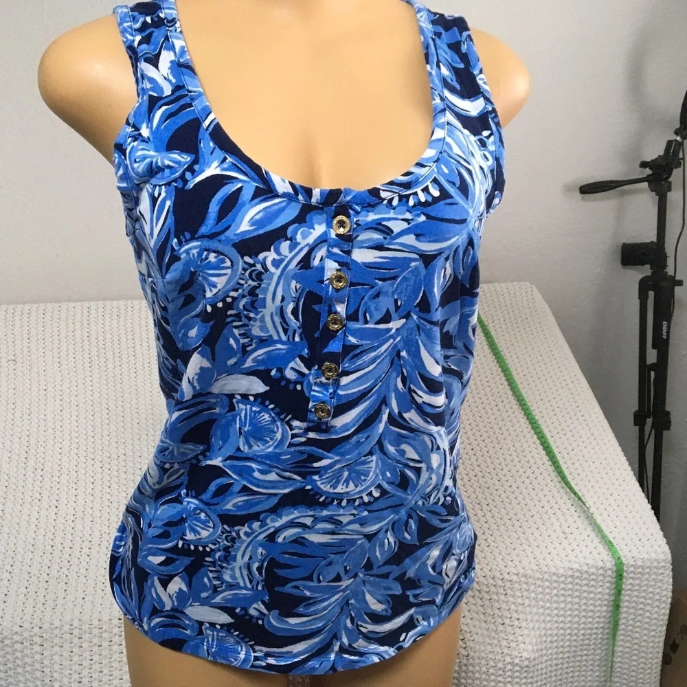 LILLY PULITZER COTTON BLUE AND WHITE TANK SIZE MEDIUM - Picture 1 of 5